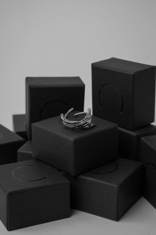 Silver Talon Rings On Embossed Boxes